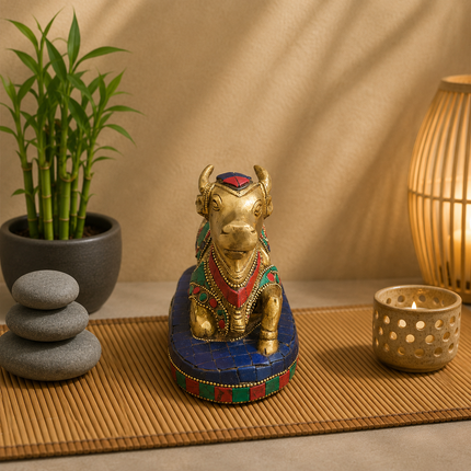 Brass Stone Work Sitting Nandi Idol