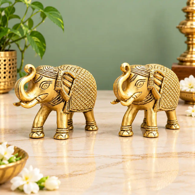 Brass Elephant Statue Pair (2.5 Inch)