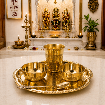 Brass Pooja Bhog Thali Set (7 Inch)