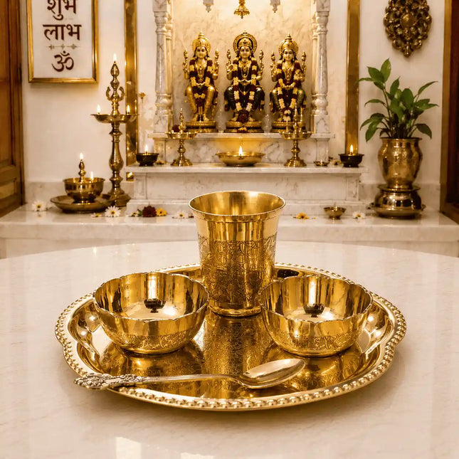 Brass Pooja Bhog Thali Set (7 Inch)