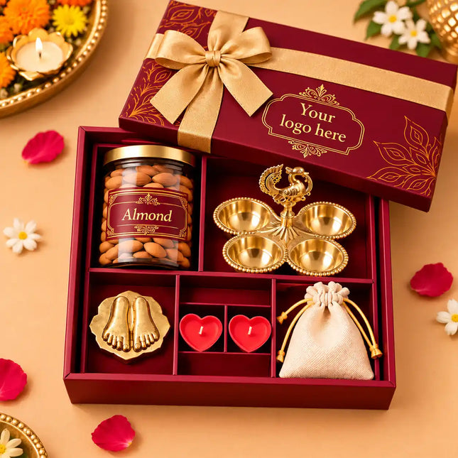Brass Luxury Gift Hamper with Peacock Chopra & Charan Paduka