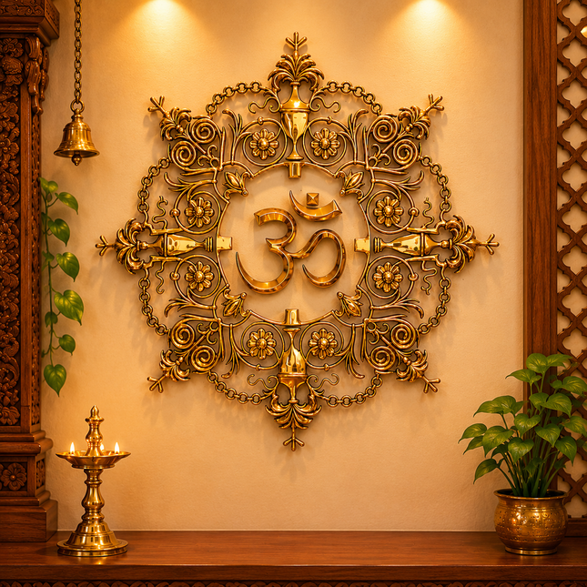 Brass Om Mandala / Kalakruti Wall Hanging (36 Inch)
