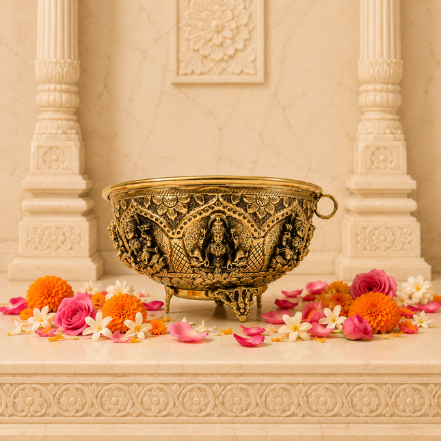 Brass Ashtalakshmi & Balaji Lakshmi Decorative Bowl