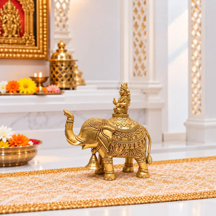 Brass Lakshmi Seated on Elephant Statue