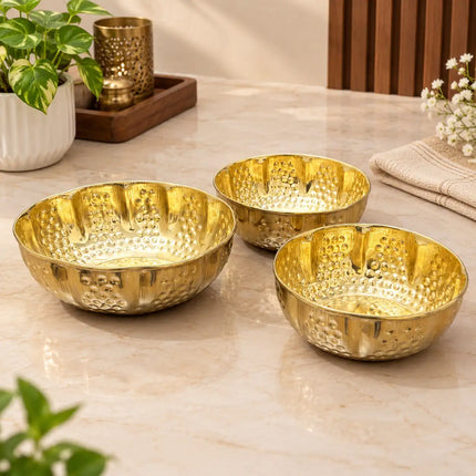 Brass Hammered Urli Bowl (Set of 3)