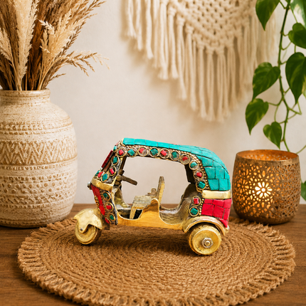 Brass Stone Work Auto Rickshaw Showpiece (3 Inch)