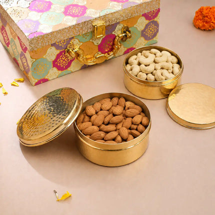Brass Ladoo Box Gift Hamper (2 Inch)