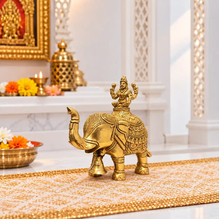 Brass Lakshmi Seated on Elephant Statue