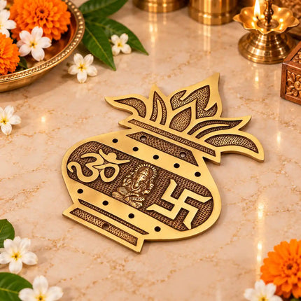 Brass Luxury Gift Hamper with Om Ganesha, Swastik Wall Hanging Kalash