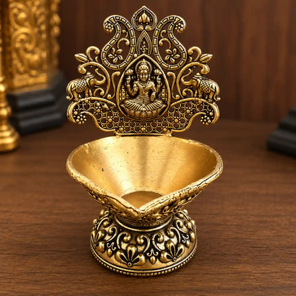 Brass Lightweight Gaja Lakshmi Diya (3.7 Inch)