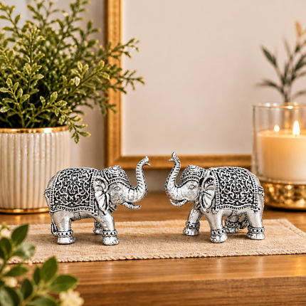 Brass Silver Lightweight Elephant Lightweight Statue Pair (1.8 Inch)