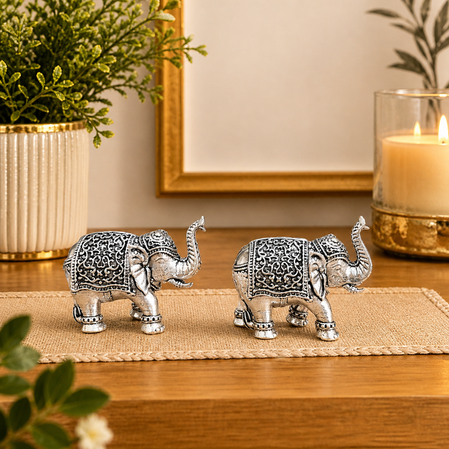Brass Silver Lightweight Elephant Lightweight Statue Pair (1.8 Inch)