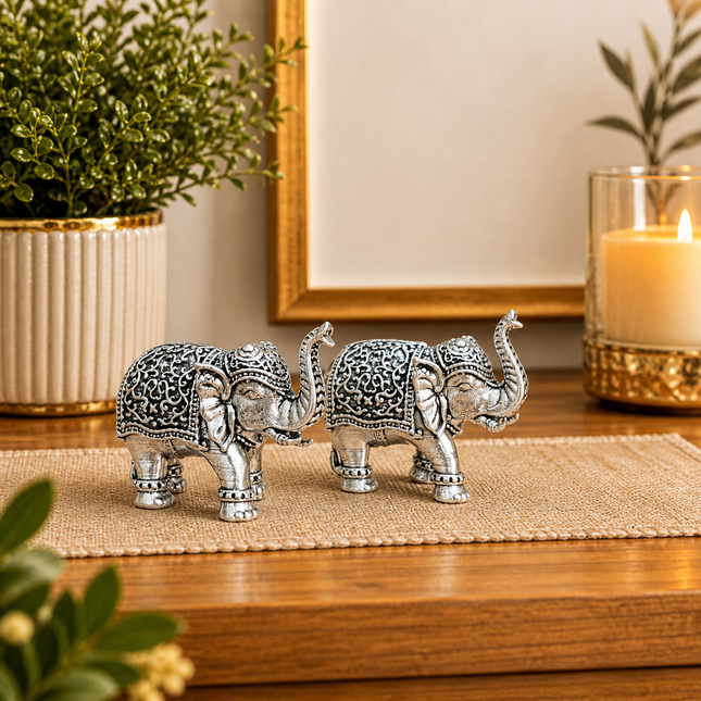 Brass Silver Lightweight Elephant Lightweight Statue Pair (1.8 Inch)