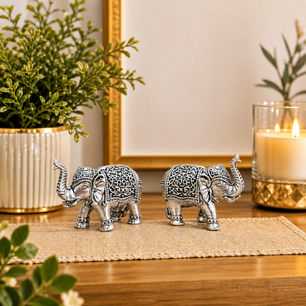 Brass Silver Lightweight Elephant Lightweight Statue Pair (1.8 Inch)