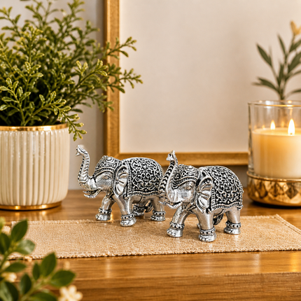 Brass Silver Lightweight Elephant Lightweight Statue Pair (1.8 Inch)