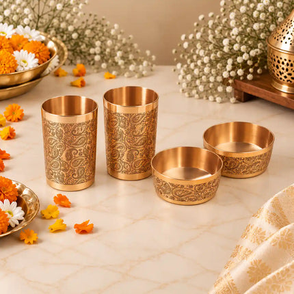 Brass Luxury Gift Hamper with Glasses & Bowls