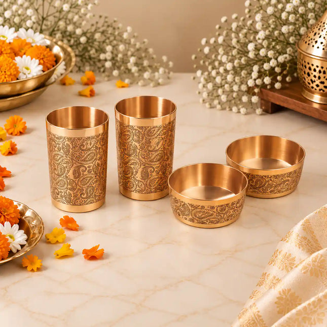 Brass Luxury Gift Hamper with Glasses & Bowls