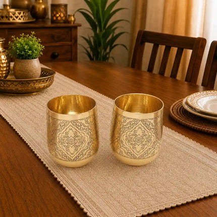 Brass Hand Carved Glass Pair
