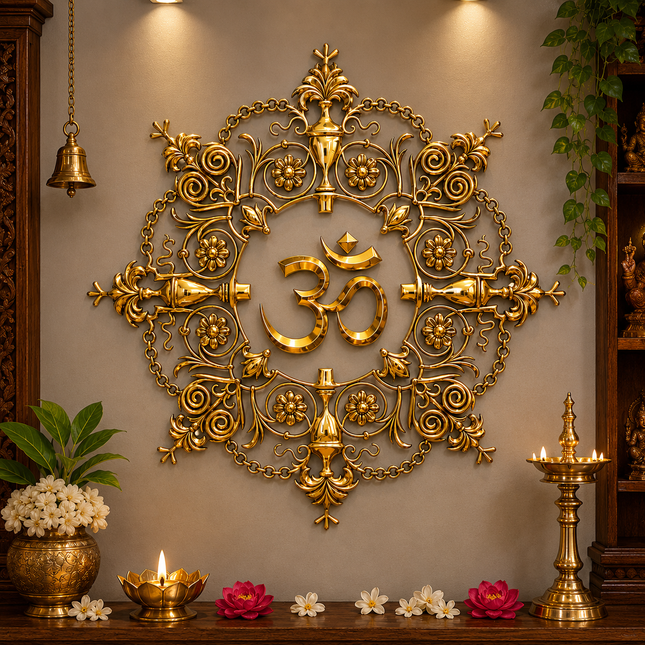 Brass Om Mandala / Kalakruti Wall Hanging (36 Inch)