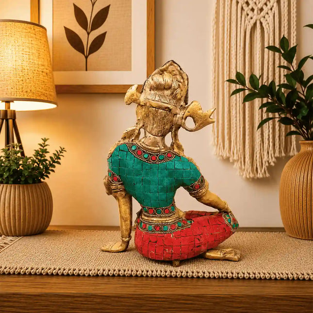 Brass Stone work Sitting Indra Dev Idol (9.5 Inch)