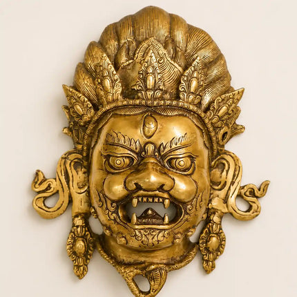 Brass Yali / Kirtimukha Face Wall Hanging (14 Inch)