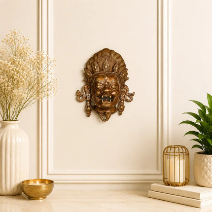 Brass Yali / Kirtimukha Face Wall Hanging (14 Inch)