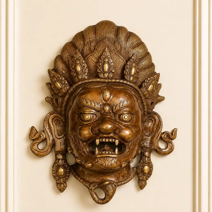 Brass Yali / Kirtimukha Face Wall Hanging (14 Inch)