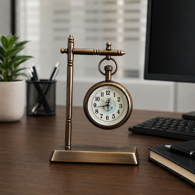 Brass Antique Hanging Table Clock with Stand (5.5 Inch)