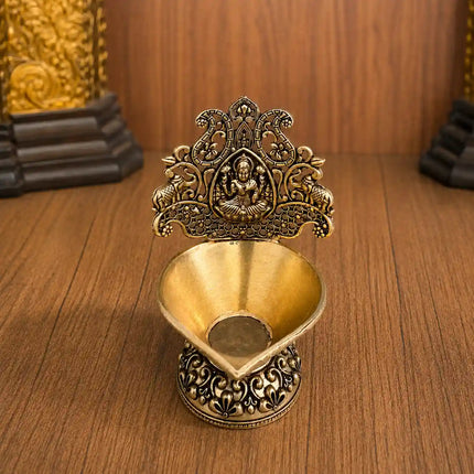Brass Lightweight Gaja Lakshmi Diya (3.7 Inch)