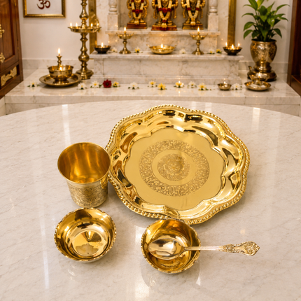 Brass Pooja Bhog Thali Set (7 Inch)