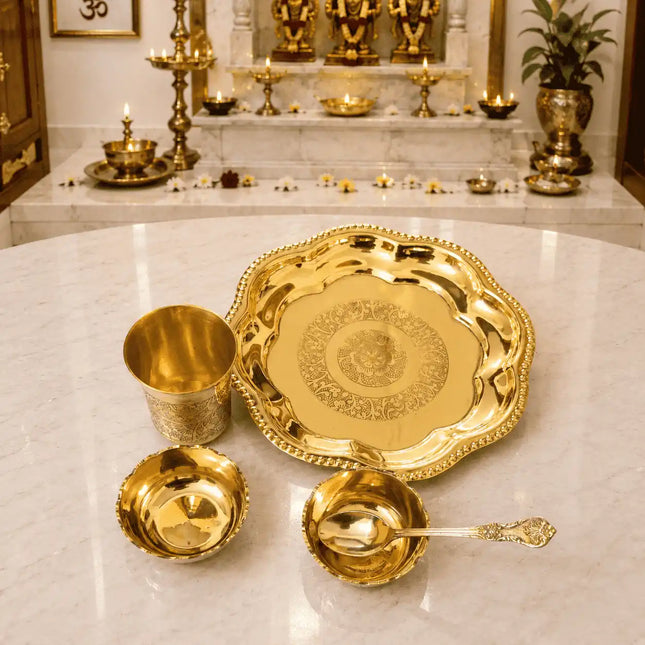 Brass Pooja Bhog Thali Set (7 Inch)