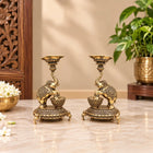 Brass Lightweight Diya Pair On Dancing Elephant (5.2 Inch)