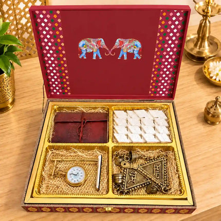 Brass Table Clock and Shubh Labh Gift/Corporate Hamper