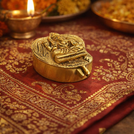 Brass Ganesha Sindoor/Chopda box (1.5 Inch)