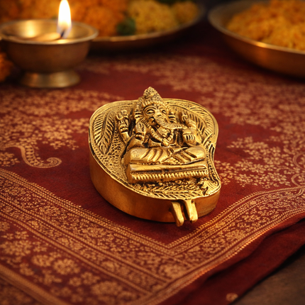 Brass Ganesha Sindoor/Chopda box (1.5 Inch)