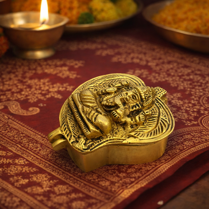 Brass Ganesha Sindoor/Chopda box (1.5 Inch)