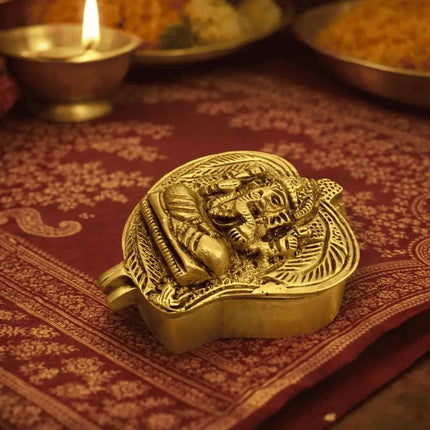 Brass Ganesha Sindoor/Chopda box (1.5 Inch)