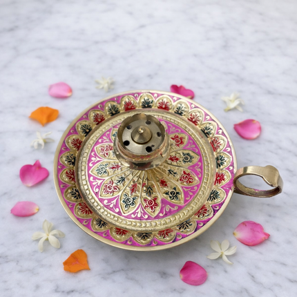 Brass Hand Painted Incense Holder/Agardan (2.2 Inch)