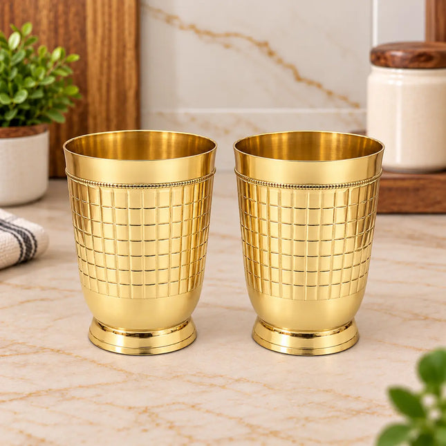 Brass Brick Design Glass Pair (3.9 Inch)