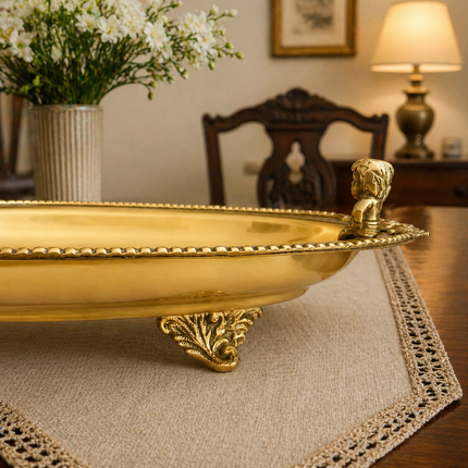 Brass Oval Handcrafted Tray / Platter (12.8 Inch)