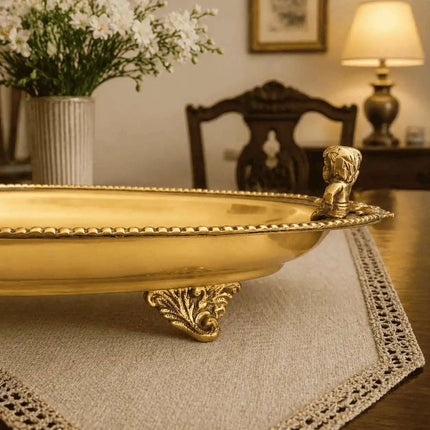 Brass Oval Handcrafted Tray / Platter (12.8 Inch)