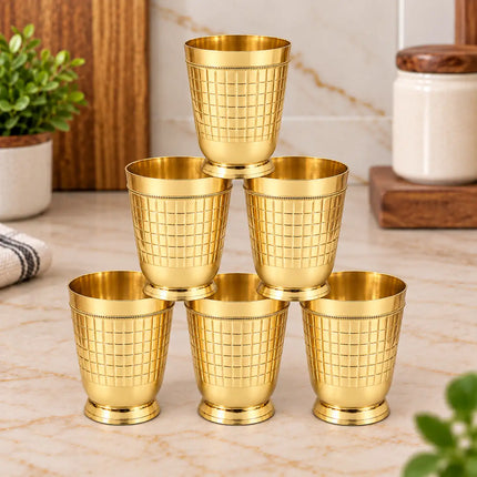 Brass Brick Design Glass Pair (3.9 Inch)