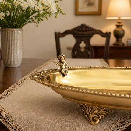 Brass Oval Handcrafted Tray / Platter (12.8 Inch)