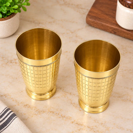 Brass Brick Design Glass Pair (3.9 Inch)