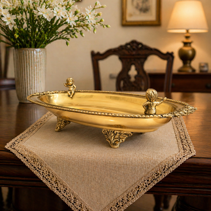 Brass Oval Handcrafted Tray / Platter (12.8 Inch)