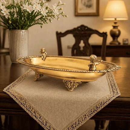 Brass Oval Handcrafted Tray / Platter (12.8 Inch)