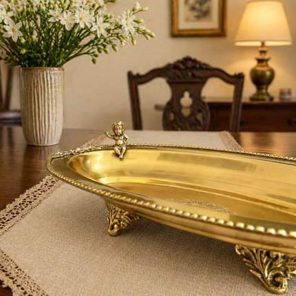 Brass Oval Handcrafted Tray / Platter (12.8 Inch)