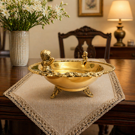 Brass Oval Handcrafted Tray / Platter (12.8 Inch)