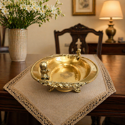 Brass Oval Handcrafted Tray / Platter (12.8 Inch)