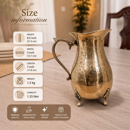 Brass Handcrafted Water Jug With Legs (8.5 Inch)